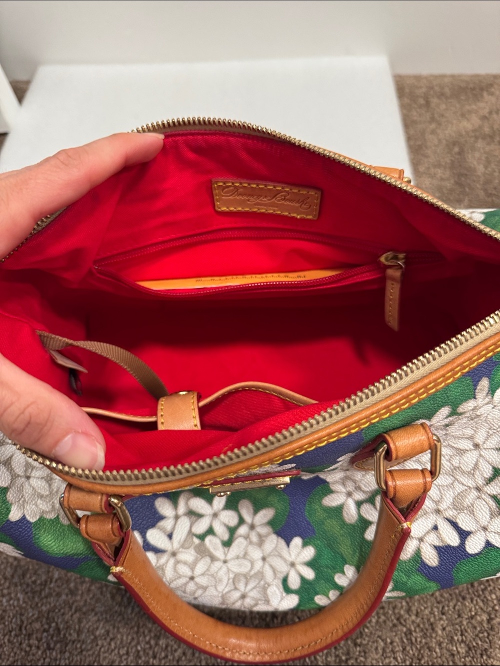 Dooney & Bourke Navy Hydrangea floral Satchel shoulder bag purse - Picture 9 of 12